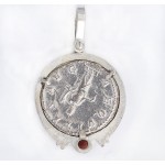 Roman Silver Double Denarius Coin in Sterling Silver Pendant with Garnet circa 238-244 A.D.
